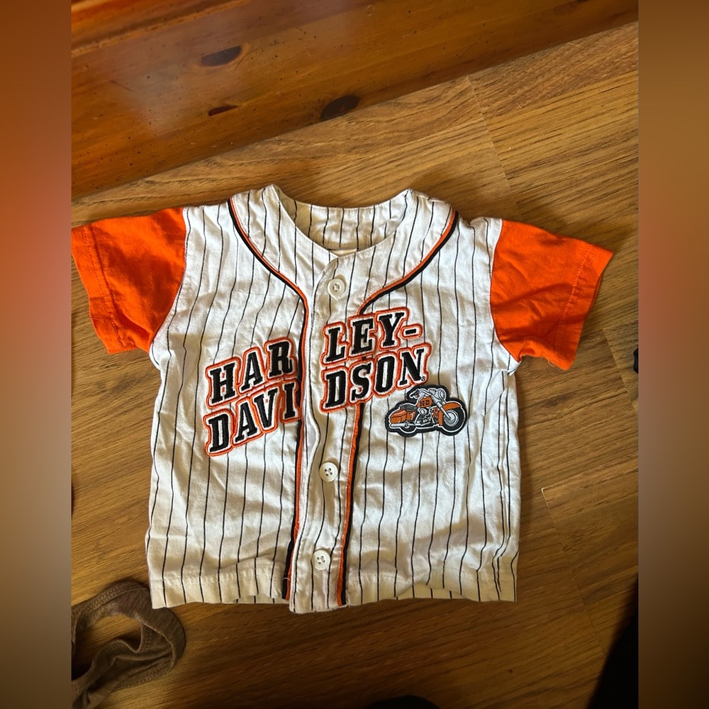 💥 Harley-Davidson Kids Button Down Shirt - Orange and White